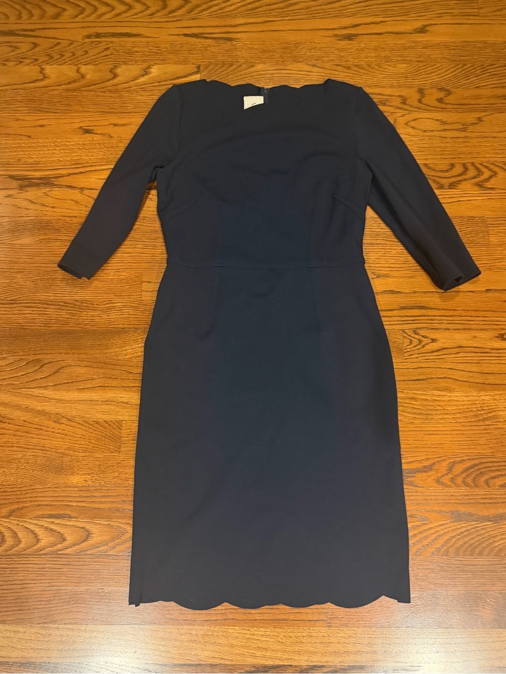Valentino Navy Sheath Dress with Scalloped Hem
